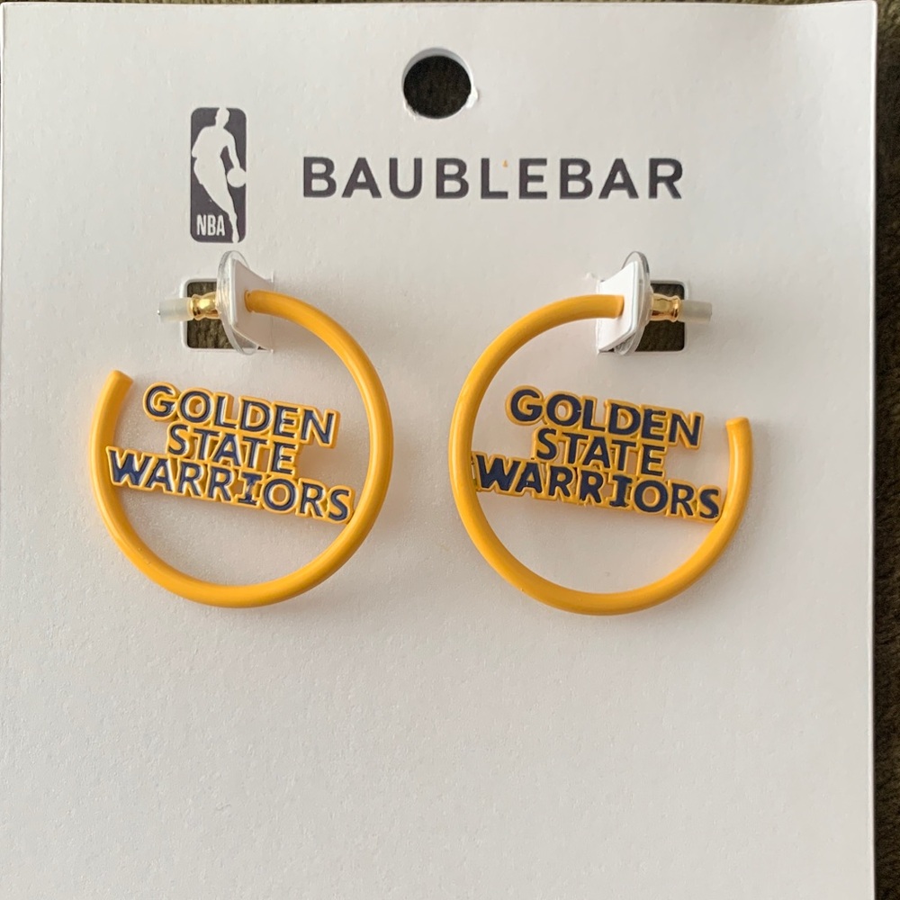 BaubleBar Golden State Warriors Enamel Hoop Earrings